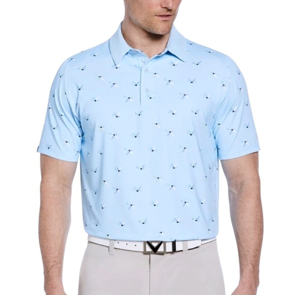 Callaway Mens 2X All Over Birdie Print Shirt Polo Short Sleeve Golf Apparel Blue